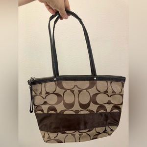 COACH  F13548 Stripe in Tan Signature Jacquard & Leather Tote L0932-F13548